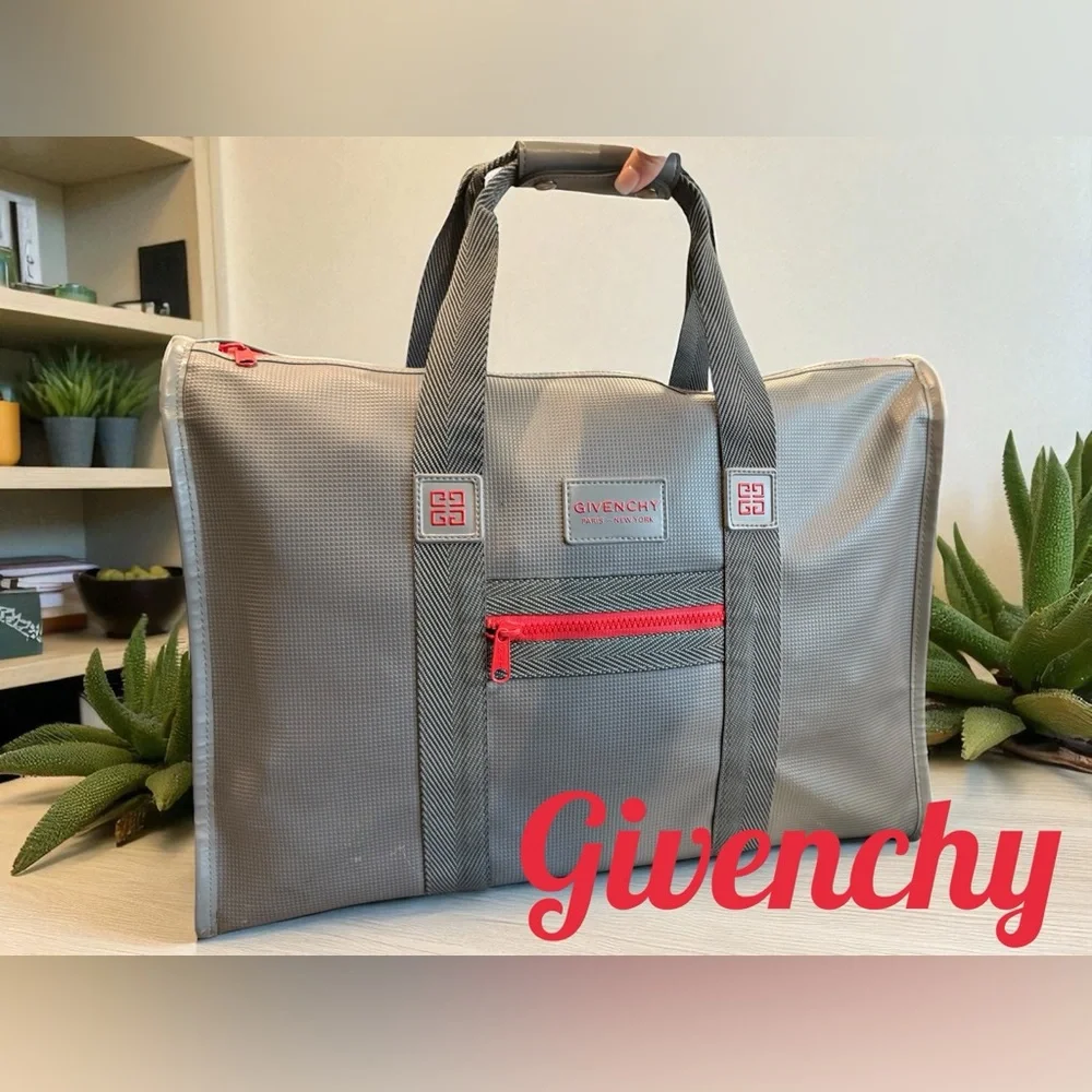 Givenchy Paris - New York Gray & Red Weekender Travel Handbag EUC